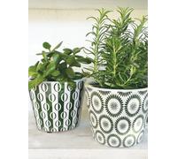 Dutch Pot x1, Rustic Green & White Geometric Pattern Plant Pot, Terracotta Succulent Planter - 2 Designs - *Sold Individually**, Boho Flower Plant Cover (Sunburst)
