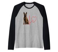 Dutch Shepherd Dog Heartbeat EKG Canine Rescue Raglan Baseball Tee
