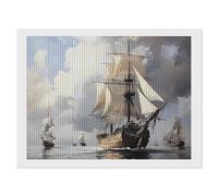 Dutch Ships Sailing Funny Diamond Art Kits for Adults Round Full Drill Picture Home Wall Decor