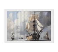 Dutch Ships Sailing Funny Diamond Art Kits for Adults Round Full Drill Picture Home Wall Decor