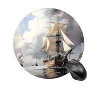 Dutch Ships Sailing Round Gaming Mousepad Rubber Base Desk Mat for Office Laptop Computer
