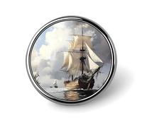 Dutch Ships Sailing Round Lapel Pin Button Brooch Tie Badge Elegant Hat Clothing Jewelry Accessories