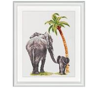 DUTCH STITCH BROTHERS - Counted Cross Stitch Kit - DSB005A - Safari Elephant - White Aida - 15 x 9.8 Inch - Embroidery Kit for Adults