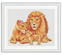 DUTCH STITCH BROTHERS - Counted Cross Stitch Kit - DSB007A - Safari Lion - White Aida - 8.3 x 9.8 Inch - Embroidery Kit for Adults