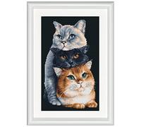 DUTCH STITCH BROTHERS - Counted Cross Stitch Kit - DSB015 - Three Cats - Black Aida - 10.2 x 7.1 Inch - DIY for Adults