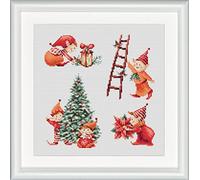 DUTCH STITCH BROTHERS - Counted Cross Stitch Kit - DSB017A - Christmas Elves 1- Aida - 9.8 x 9.8 Inch - DIY for Adults