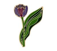 Dutch Tulip with Enamel - Vintage Purple Flower, Green Leaf & Small Dragonfly Lapel Pin, Normal, Non-precious metal