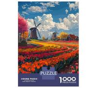 Dutch Tulips Pixel Art 1000 Piece Jigsaw Puzzle, Historic Square Architecture, Weekend Hobby, Matte Printed Jigsaw, Family Night Game for Families, 52x38cm/1000pcs