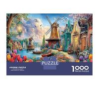 Dutch Village 1000 Pcs Jigsaw Puzzle Bundle: Ultra Difficult Challenge Windmill Town for After-school Puzzle Activity, A Puzzle for Serious Puzzlers 52x38cm/1000pcs
