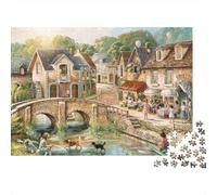 Dutch Village Bridge Jigsaw Puzzle 1000 Pieces Recycled Material European Town Puzzles for boy & girl Ages 6 Years Up Fun And Challenging Family Game Activity 52x38cm/1000pcs