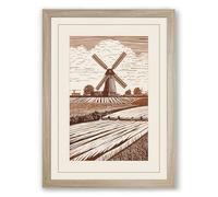 Dutch Windmill at Rest Vintage Framed Wall Art Print A1 (84.1×59.4cm) Oak, Wall Decor for Living Room, Bedroom, Office & Home, Ready to Hang, Art Gift