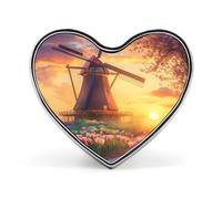 Dutch Windmill at Sunset Brooch Pins Heart Badge Button Tie Lapel Backpack Pin Decoration for Women Men