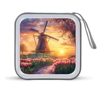 Dutch Windmill at Sunset CD Holder Case with 40 Capacity Protective Sleeves Hard DVD Storage Wallet for Car