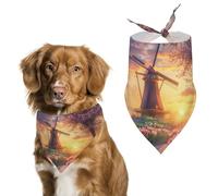 Dutch Windmill at Sunset Dog Bandanas Puppy Triangle Kerchief Cat Scarfs Washable Bibs Pet Gifts