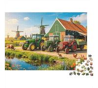 Dutch Windmill Jigsaw Puzzle 1000 Pieces Recycled Material Netherlands Countryside Puzzles for Boy & Girl Ages 6 Years Up Educational Game Challenge Parent Child Toy 70x50cm/1000pcs