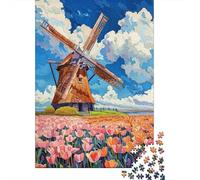 Dutch Windmill Tulip Field-7 Jigsaw Puzzles Puzzle for Adults Kids. 1000 Piece Great Gifts Challenge Toy Educational Games Home Decoration for Educational Games Gifts 70x50cm/1000pcs