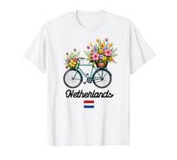 Dutch Windmill Tulip Fields Netherlands Spring Flowers Bike Value Graphic T-Shirt, Men, White, XL