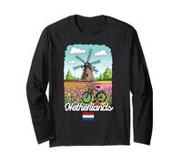 Dutch Windmill Tulip Fields Netherlands Spring Flowers Women Long Sleeve T-Shirt
