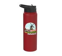 Dutch Windmill Tulip Fields Netherlands Spring Flowers Women Stainless Steel Insulated Water Bottle