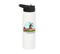 Dutch Windmill Tulip Fields Netherlands Spring Flowers Women Stainless Steel Insulated Water Bottle