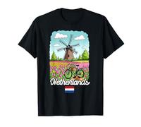 Dutch Windmill Tulip Fields Netherlands Spring Flowers Women T-Shirt