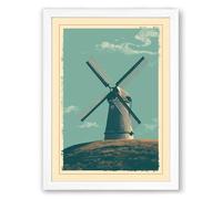 Dutch Windmill Vintage Framed Wall Art Print A1 (84.1×59.4cm) White, Wall Decor for Living Room, Bedroom, Office & Home, Ready to Hang, Art Gift