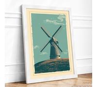 Dutch Windmill Vintage Framed Wall Art Print A1 White