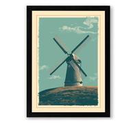 Dutch Windmill Vintage Framed Wall Art Print A4 (29.7×21cm) Black, Wall Decor for Living Room, Bedroom, Office & Home, Ready to Hang, Art Gift