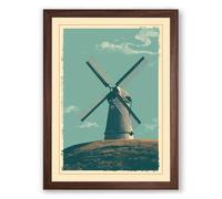 Dutch Windmill Vintage Framed Wall Art Print A4 (29.7×21cm) Walnut, Wall Decor for Living Room, Bedroom, Office & Home, Ready to Hang, Art Gift
