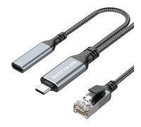 Dutevolns USB C to Ethernet Cable & Female Charging 3M, USB-C Female 100W PD & Gigabit LAN Two in One, Type C to RJ45 Nylon Cord, Directly Connected, for MacBook Pro/Air, Surfing Internet and Charging