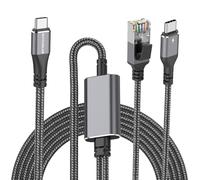 Dutevolns USB C to Ethernet Cable with Charging 5M, USB-C Male 100W PD Fast Charging & Gigabit LAN Two in One, Type C to RJ45 Nylon Cord with Power Delivery (PD Next to RJ45 Port), for Mac, Windows10