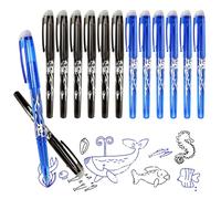 Dutiful 12PCS Erasable Pens - Black & Blue Gel Pens with Rubbers, Ideal for Kids & Adults, School & Office Use