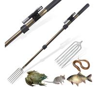 Dutiplus Fishing Harpoon Spear Gaff Gig Fork Hook for Frog Toad Cane Bullfrogs Bufo Flounder Fish Mole Remove Trap Catching Tool (Telescopic Toad Catching Fork - 5 Tooth, Champagne, 41 inches)