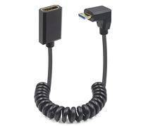 Duttek 90 Degree Mini HDMI to HDMI Coiled Cable, 48Gbps Ultra Thin Down Angled Mini HDMI Male to HDMI Male Cable Support 8K@60Hz for Projector, Monitor, Camcorder 4FT/1.2M