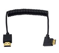 Duttek Mini HDMI to Standard HDMI Cable, Mini HDMI to HDMI Coiled Cable, Ultra-Thin HDMI Male to Mini HDMI Male Coiled Cable Support 4K Ultra HD, 1080p, 3D (HDMI 2.0) (1.2M/4FT) (Right Angle)