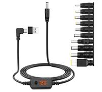 Duttek PD to DC Adapter Cable 60W, 10 in 1 Right Angle USB C to DC 5.5x2.1mm Charger with 10 Tips for Monitor Router Camera LED Strip Light, Adjustable Voltage 5V 9V 12V 15V 20V, 1.2 Meter Cable