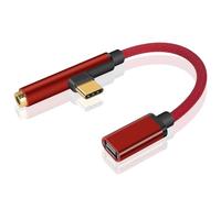 Duttek Type C Headphone Adapter Cable 10CM - 90 Degree USB Type C to 3.5mm Charger Headphone Audio Jack Cable, 3.5mm to usb c jack Adapter Compatible with Xiaomi, LetV, Nokia N1, Google, OnePlus - Red