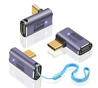 Duttek USB C 90 Degree Adapter, 240W PD Male to Female Extender with 8K Video Support, Right Angle USB C Adapter for Laptop, Tablet and Phones (3 Pack)