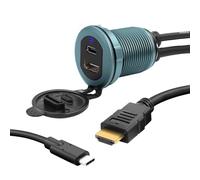 Duttek USB C & HDMI 2-in-1 Waterproof Cable, USB C & HDMI Male to Female Panel Mount Waterproof cable Suitable for cars, boats, yachts, motorbikes, or computers, projectors and monitors (2m/6.6ft)
