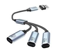 Duttek USB C Splitter 3 Port Cable, 3-In-1 USB C Male to Female Y Splitter Cable With 1 Convert Adapter, Support Transmission, Charging, OTG For Phones, Tablets, Bluetooth, PC(26CM)