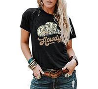 DUTUT Howdy Tshirt Women Country Southern Shirts Rodeo Cowgirl Western Shirt Honey Hat Leopard T-Shirt Summer Vintage Tees, Black, XL