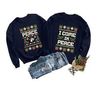 DUTUT I Come In Peace Peace Sweatshirt Couples Christmas Matching Shirts for Husband and Wife Long Sleeve Tops, Dark Blue（men）, Large