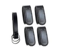 Duty Belt Keeper with Double Snaps(Set of 4) +1 Strong Metal Key Keeper(1 Pack) (Genuine Leather Black Plain Hidden Snap)