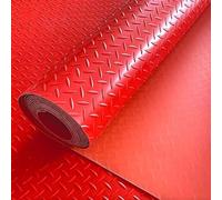 Duty Rubber Carpet， Workshop Diamond Plate Runner Mats 2.3mm Thick, Waterproof Rubber Garage Floor Covering Mat Roll(Red,1.2x5m/3.9x16.4ft)