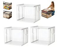 Duty Thick Plastic Clear Storage Bag with Hinged Lid, Stackable Foldable Bins Totes Bags, Large Heavy Duty Moving Box Storage for Clothes Packing, Books, College Supplies.
