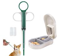 Duuclume 2 Pcs Pets Pill Shooter & Pill Crusher and Cutter,Pet Piller Gun for Tablets, Medical Feeding Dispenser Soft Tip Syringe for Cats & Dogs, Portable Pill Splitter Multifunction Pill Box White
