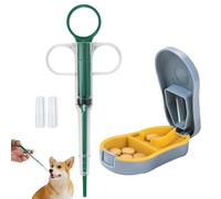 Duuclume 2 Pcs Pets Pill Shooter & Pill Crusher and Cutter,Pet Piller Gun for Tablets, Medical Feeding Dispenser Soft Tip Syringe for Cats & Dogs, Portable Pill Splitter Multifunction Pill Box Blue