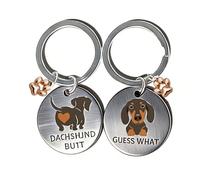 Duuclume 2PC Dachshund Gifts Keychain - Laser Engraved Stainless Steel Round Pendant Charm, Keyring Gift for Wiener Dog Lovers