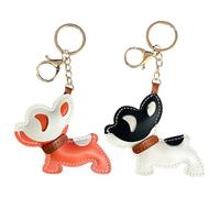 Duuclume 2Pcs Puppy Leather Keychain,Handmade Dog Bag Charm Keychain for Women Pet Lovers, Purse Car Backpack Accessory (Brown and Black)