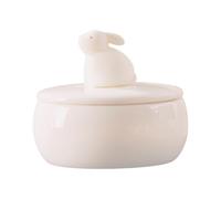 Duuclume 300ml Pet Cremation Urn, Upright Rabbit Design on Lid, Waterproof & Durable Pet Memorial Ash Holder for Small Animals,Pet Keepsake for Ashes Hair Teeth Nails, White (Crouching Rabbit)